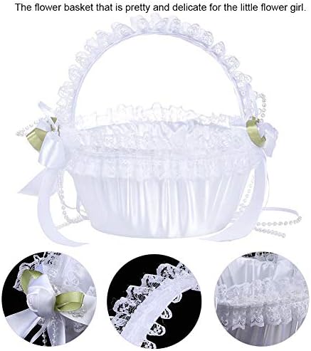 Modern Luxury Ivory Lace and Polyester Flower Girl Basket with Handle