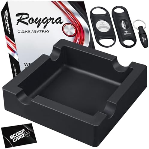 Roygra Cigar Ashtray with 3 Cutters Outdoor Use Black