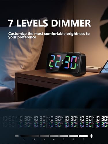 Mesqool Super Loud Alarm Clock with RGB Display and Night Light - Black