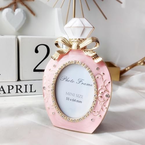 Mini Perfume Bottle Shaped Metal Photo Frame Pink