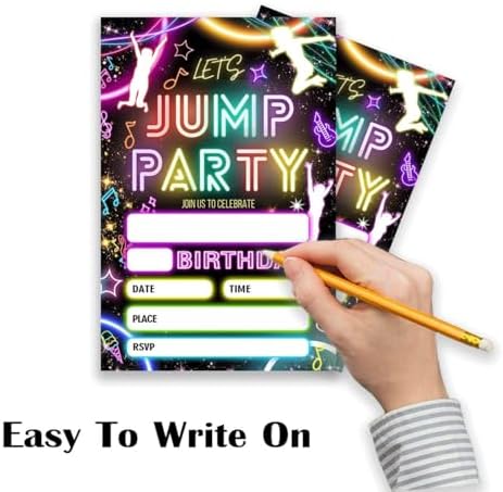 Lets Jump Birthday Party Invitation Neon 4x6 inch