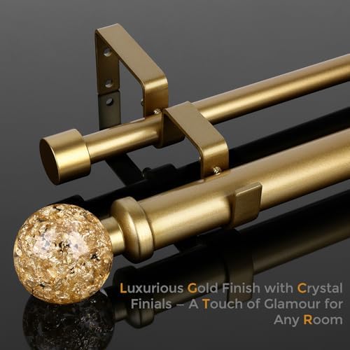 JRZOO Gold Double Curtain Rod for Windows 36-72 Inch
