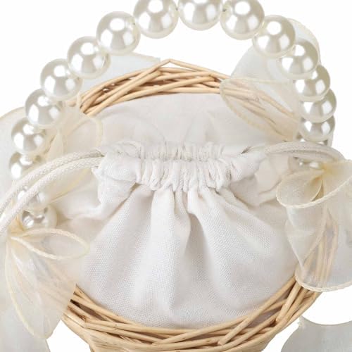 Classic Pearl Woven Hand Basket for Wedding Ceremony