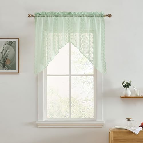 HLC ME Sophia Floral Valance 28x36 Inch Seafoam Green Set of 2