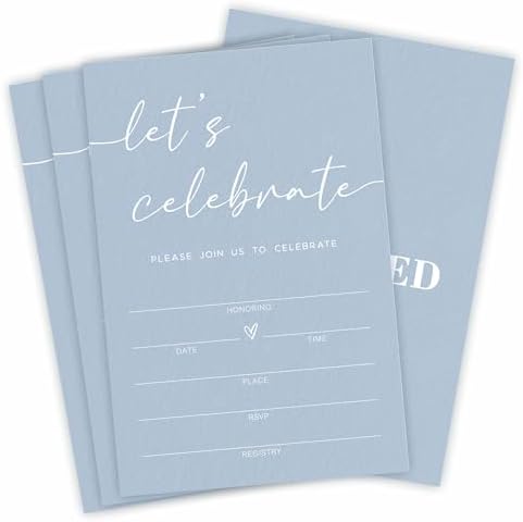Lets Celebrate Party Invitations 25 Pcs Blue Minimalist Card Set