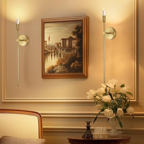 Gold Candle Sconces Wall Holder Set of 2 Modern Decor