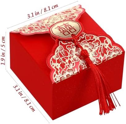80 Pcs Red Wedding Candy Box with Tassel
