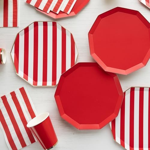 Red Cabana Stripe Paper Plates 105 Inch Pack of 8