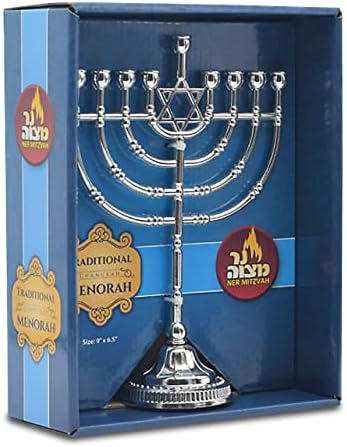 Ner Mitzvah Silvertone Candle Menorah for Chanukah