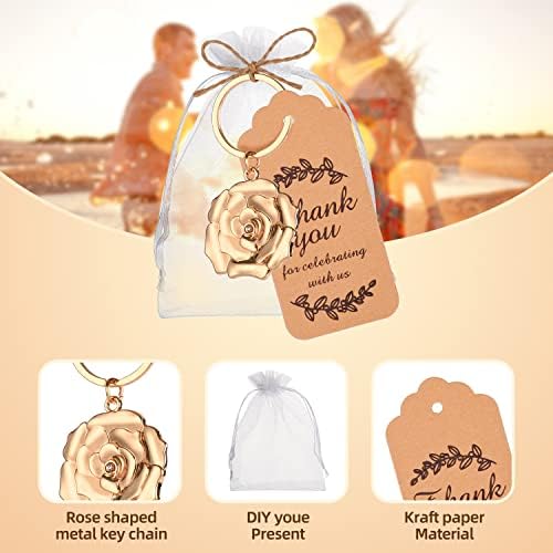 24 Gold Rose Keychains for Wedding Party Favors
