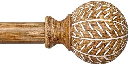 Boho Style Wood Grain Curtain Rod Set 36-88 Inches Natural Wood
