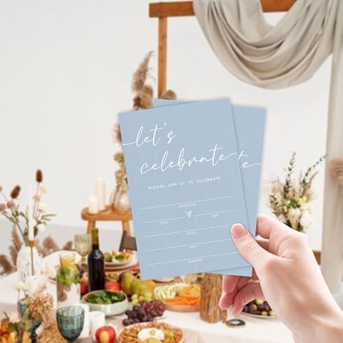 Lets Celebrate Party Invitations 25 Pcs Blue Minimalist Card Set