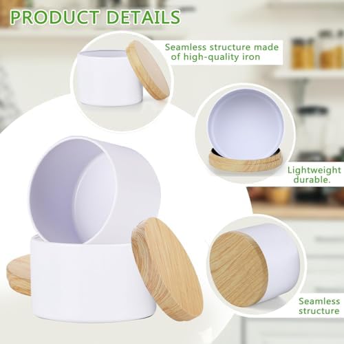 ABK 4oz White Candle Tins 24PCS Matte Metal Jars With Wood Grain Lids