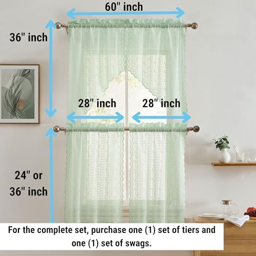 HLC ME Sophia Floral Valance 28x36 Inch Seafoam Green Set of 2