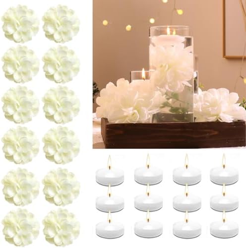 24 Pcs Floating Candles and Artificial Flowers Set