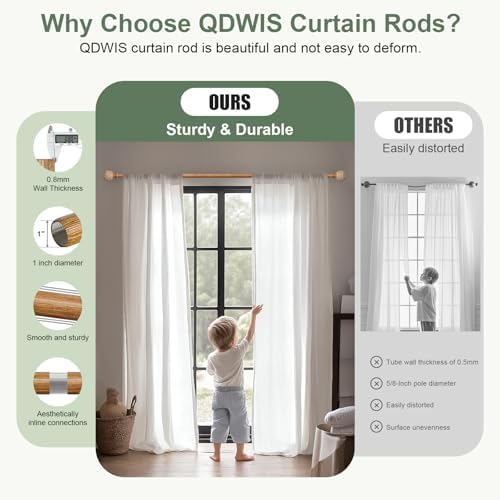 Boho Style Wood Grain Curtain Rod Set 36-88 Inches Natural Wood