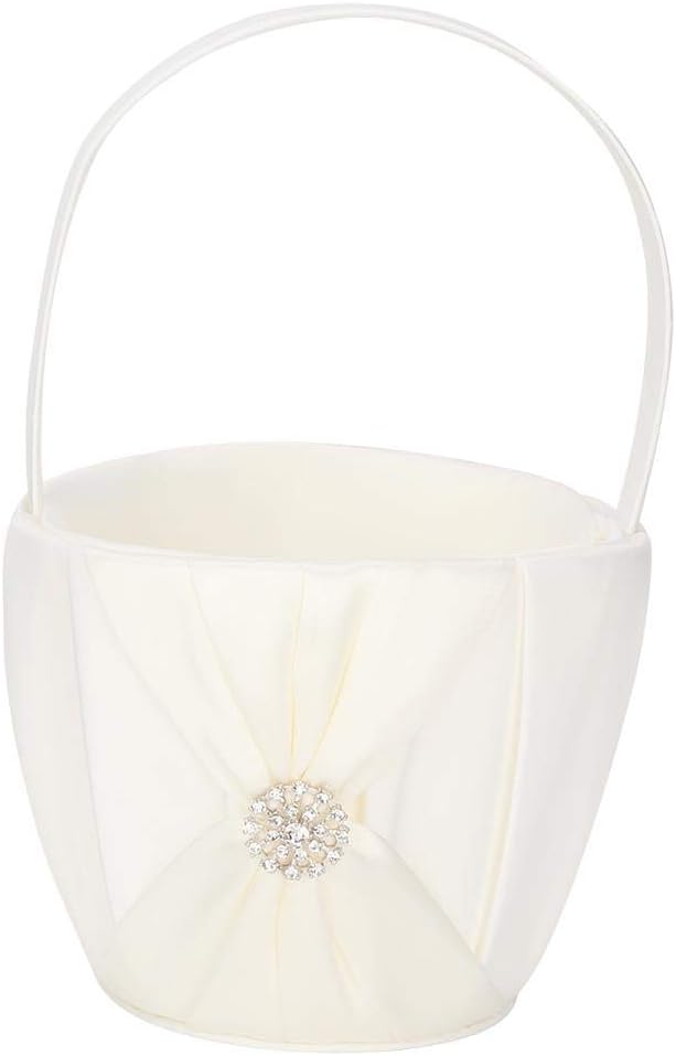 Elegant Ivory Flower Girl Basket with Satin Bow
