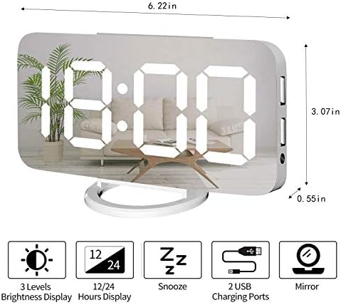 Miowachi White Digital Alarm Clock with LED Mirror