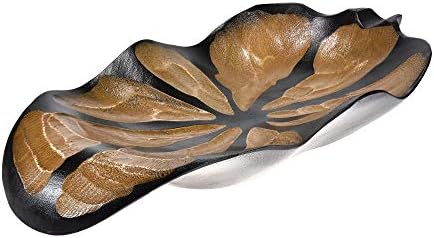 AeraVida Curvy Leaf Shaped 2-Tone Stained Wooden Serving Bowl