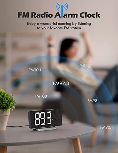 Uptimus Projection Alarm Clock with FM Radio and USB Charging