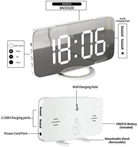 Miowachi White Digital Alarm Clock with LED Mirror