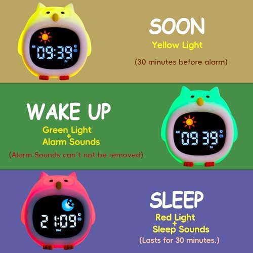Avalynese Owl Alarm Clock with Night Light and Sound Machine