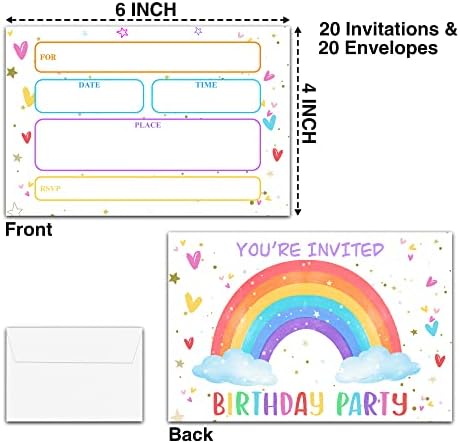 YSTEP Rainbow Birthday Invitations 4x6