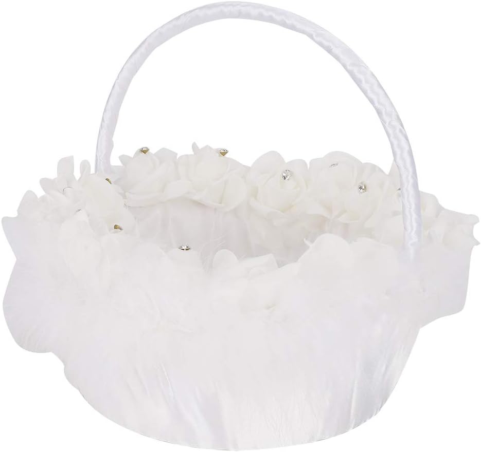 Elegant Wedding Girl Flower Basket with White Satin Decor