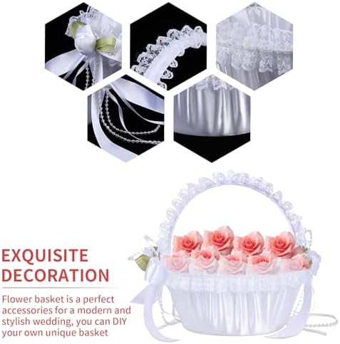 Modern Luxury Ivory Lace and Polyester Flower Girl Basket with Handle