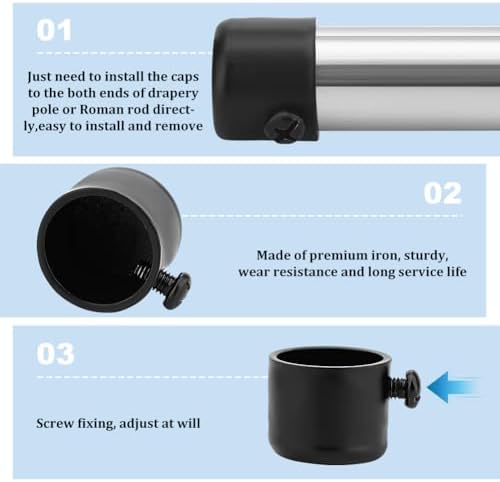 AHANDMAKER 4 Piece Curtain Rod End Caps Black
