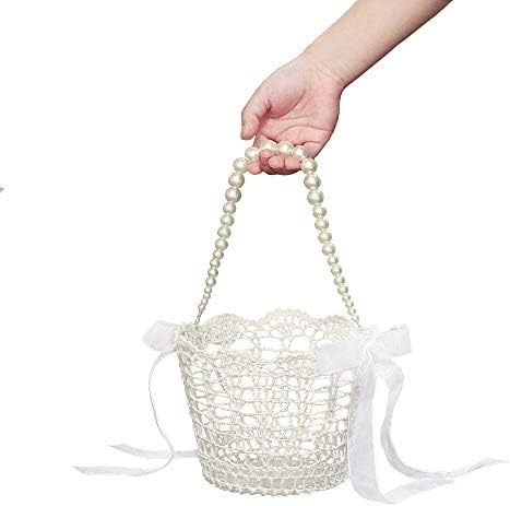 Lapuda Ivory Flower Girl Basket with Tulle and Pearls