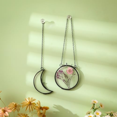 Qunclay 4 Pcs Pressed Flower Frame with Chain