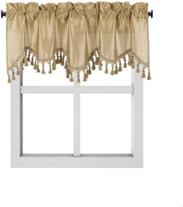 Solid Faux Silk Valance with Tassels 55x18 Inch Wave 1 Gold