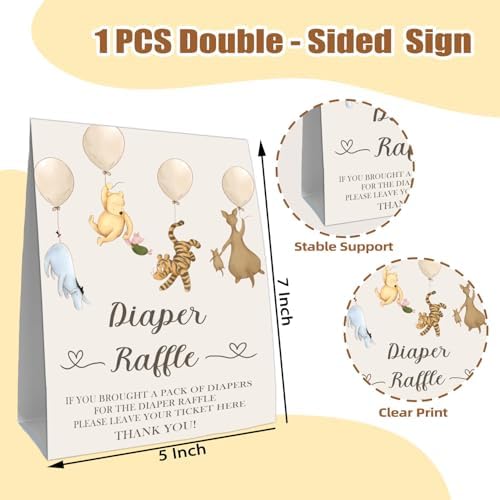 Winnie the Pooh Diaper Raffle Game Cards Set - 30 Double Sided Name Cards