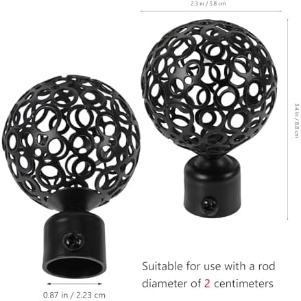 DOITOOL 2Pcs Curtain Finials Black Metal Rod Ends for 2cm Diameter