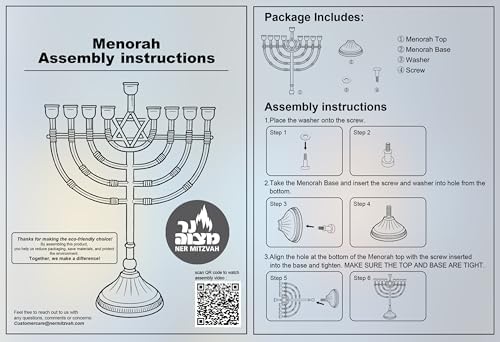 Ner Mitzvah Silvertone Candle Menorah for Chanukah