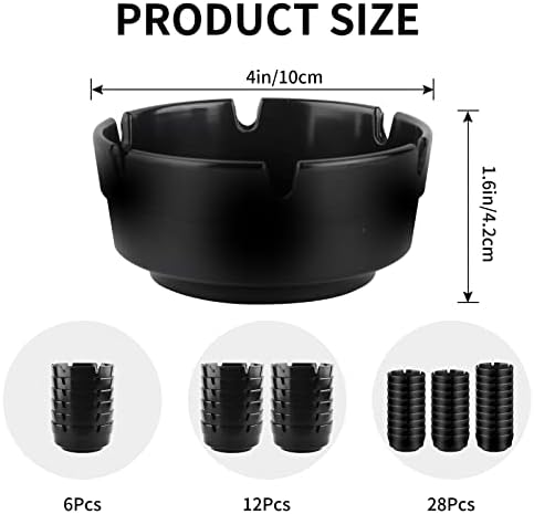 6Pcs Stackable Black Ashtray Set for Home and Outdoor Use