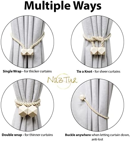 Magnetic Curtain Tiebacks - Upgraded 2022 with Thicker Twist Rope and Strong Durable Magnets