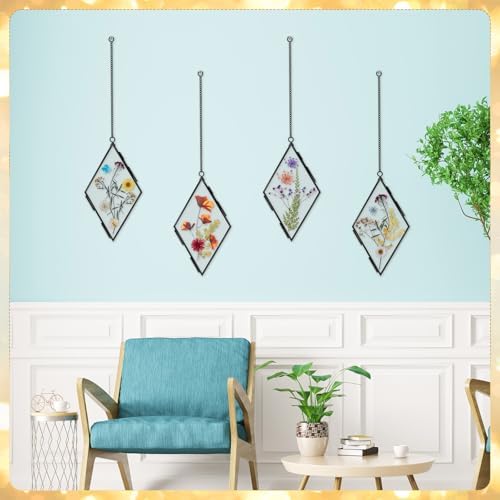 Qunclay 4Pc Floating Glass Frame Rhombus Wall Art Display