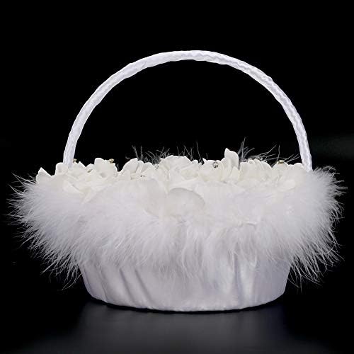 Elegant Wedding Girl Flower Basket with White Satin Decor