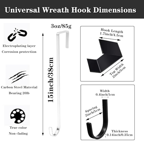 Osgow 15 Inch Wreath Hanger Steel Door Hook White