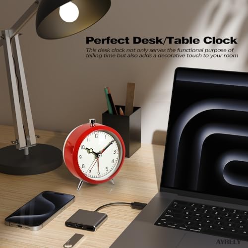 AYRELY 4 Inch Loud Analog Alarm Clock with Classic Red Design