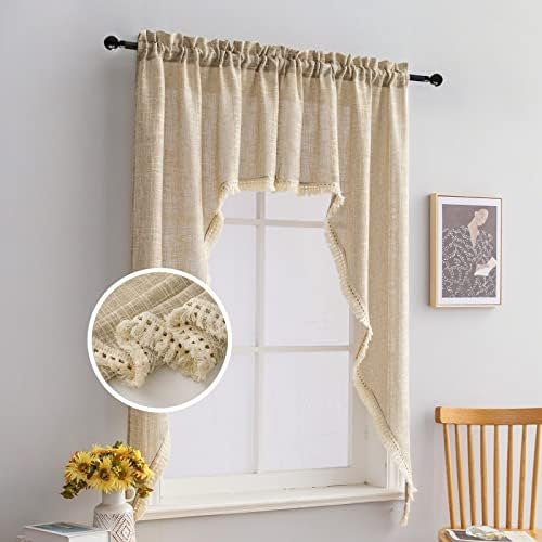 Beda Home Tassel Linen Textured Swag Valance - Farmhouse Style 36x63 Inch 1 Pair
