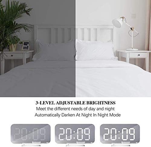 Miowachi White Digital Alarm Clock with LED Mirror