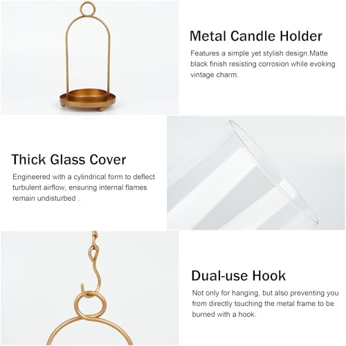Glass Hurricane Candle Holder Set of 2 with Antique Brass Finish