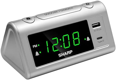 Sharp Alarm Clock with 2 Alarms and USB-C Charging
