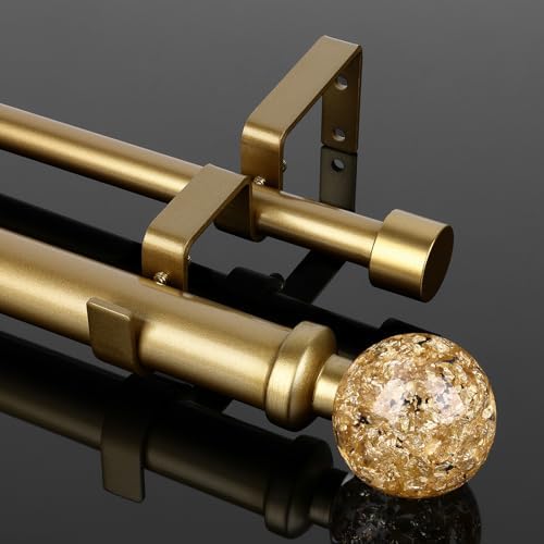 JRZOO Gold Double Curtain Rod for Windows 36-72 Inch