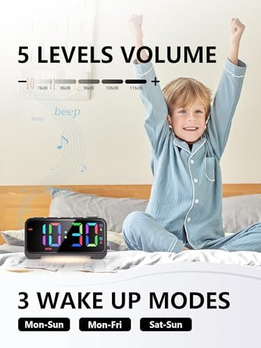 Mesqool Super Loud Alarm Clock with RGB Display and Night Light - Black