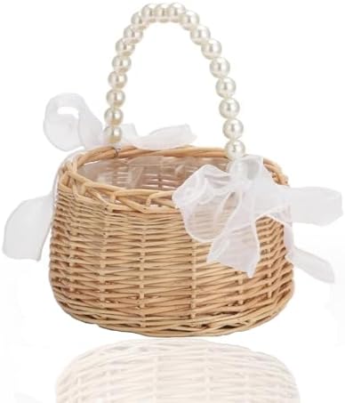Wicker Rattan Flower Girl Basket for Wedding Ceremony