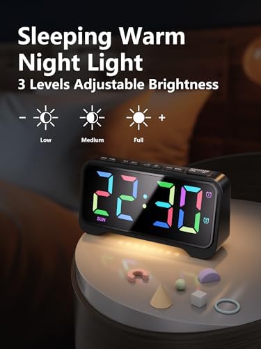 Mesqool Super Loud Alarm Clock with RGB Display and Night Light - Black